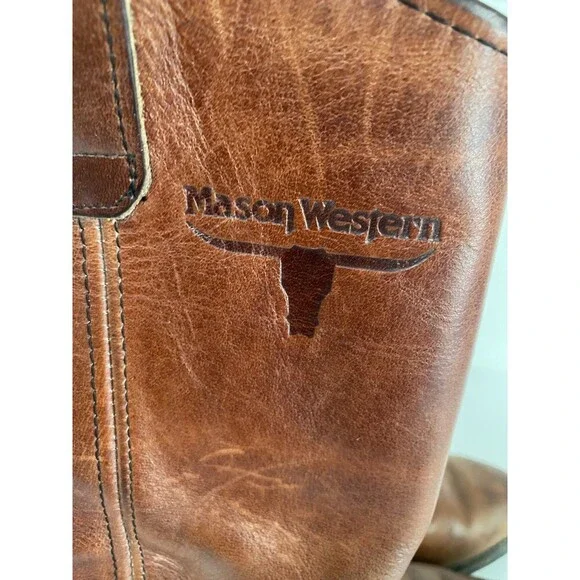 Vintage Mason Western Brown Leather Cowboy Boot Size 10 - 10.5 USA